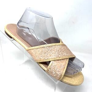 J Crew Sandal Women's 11 Cora Criss Cross Glitter Gold Slip On Slide Flat H7334
